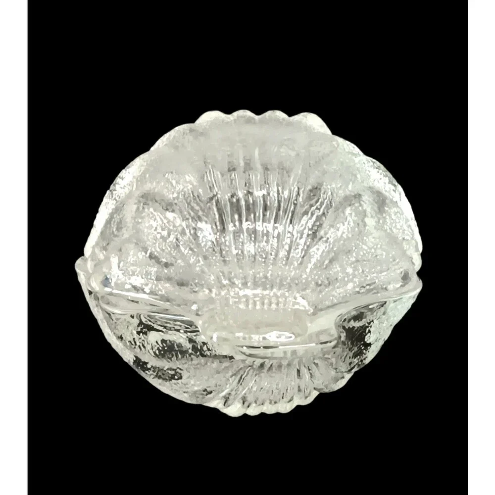 Glass Clamshell Trinket Box & Lid Frosted Textured Mermaid Beach Decor 3.5 x 2.5